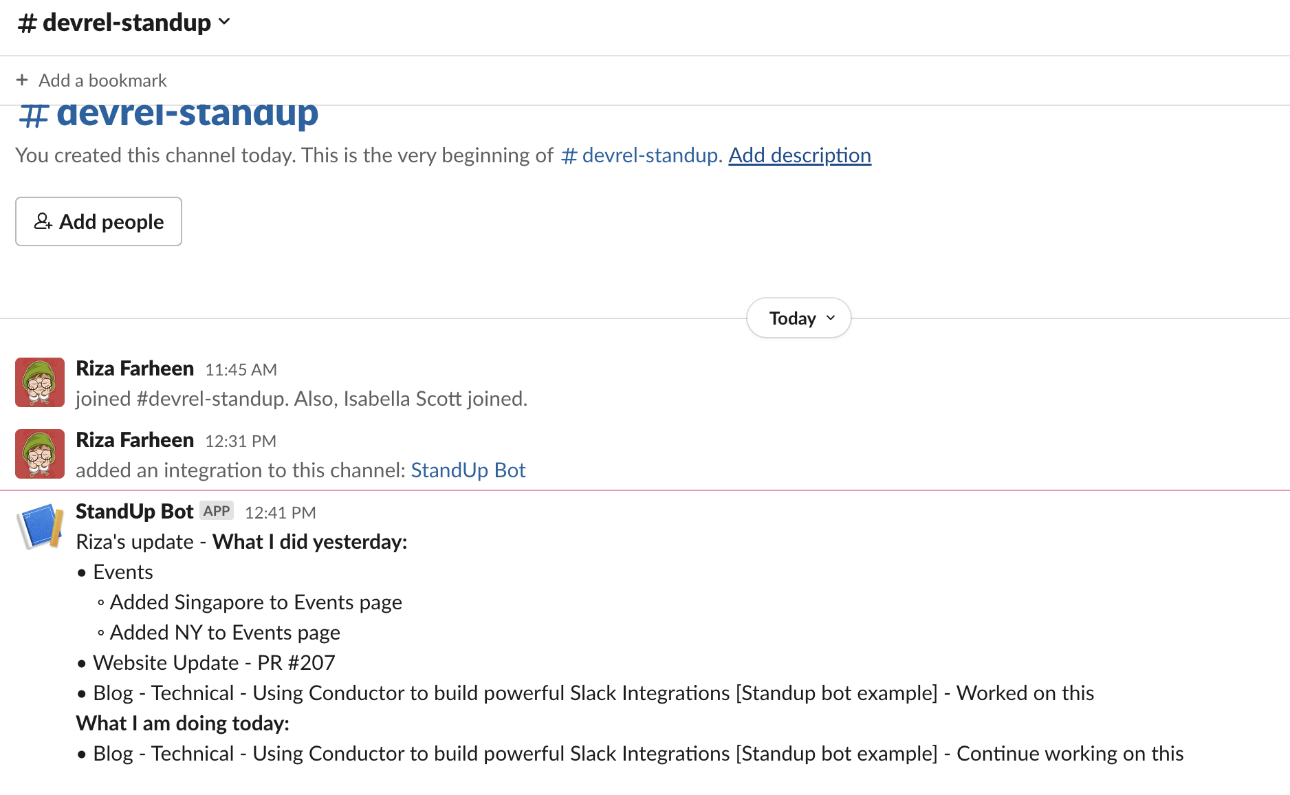 Updates posted by the bot in the channel