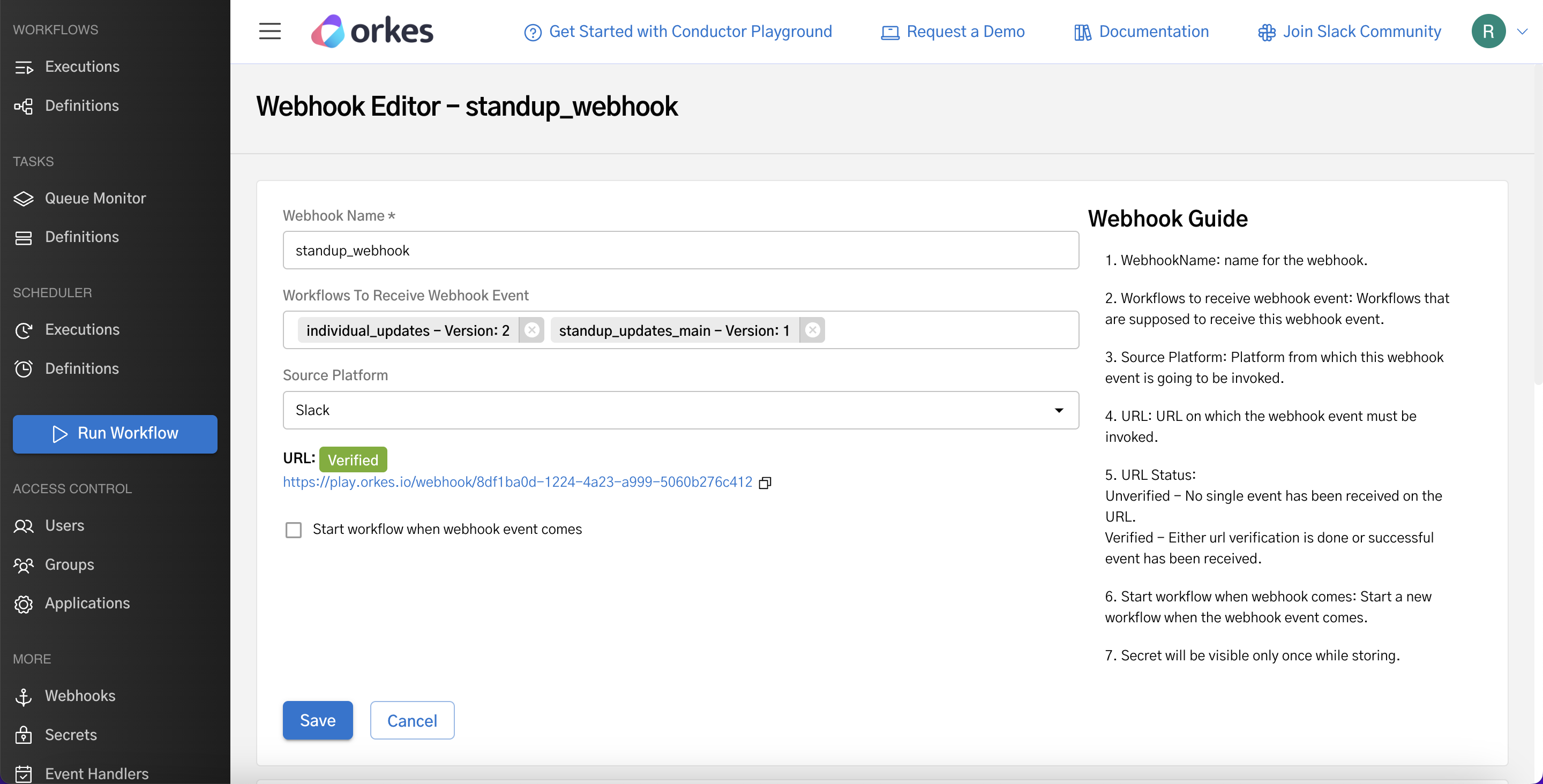 Webhook for Standup Bot