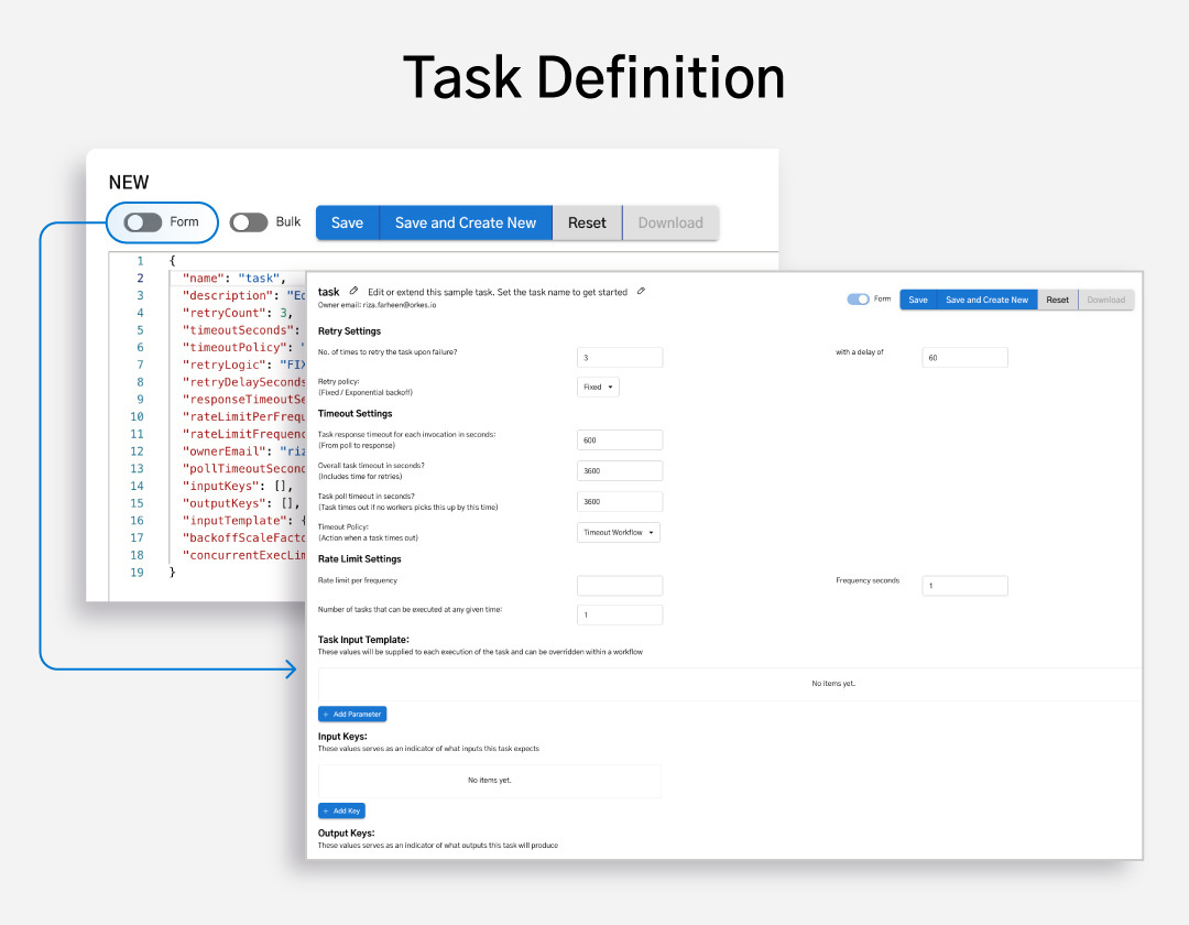 Creating task definitions using UI forms