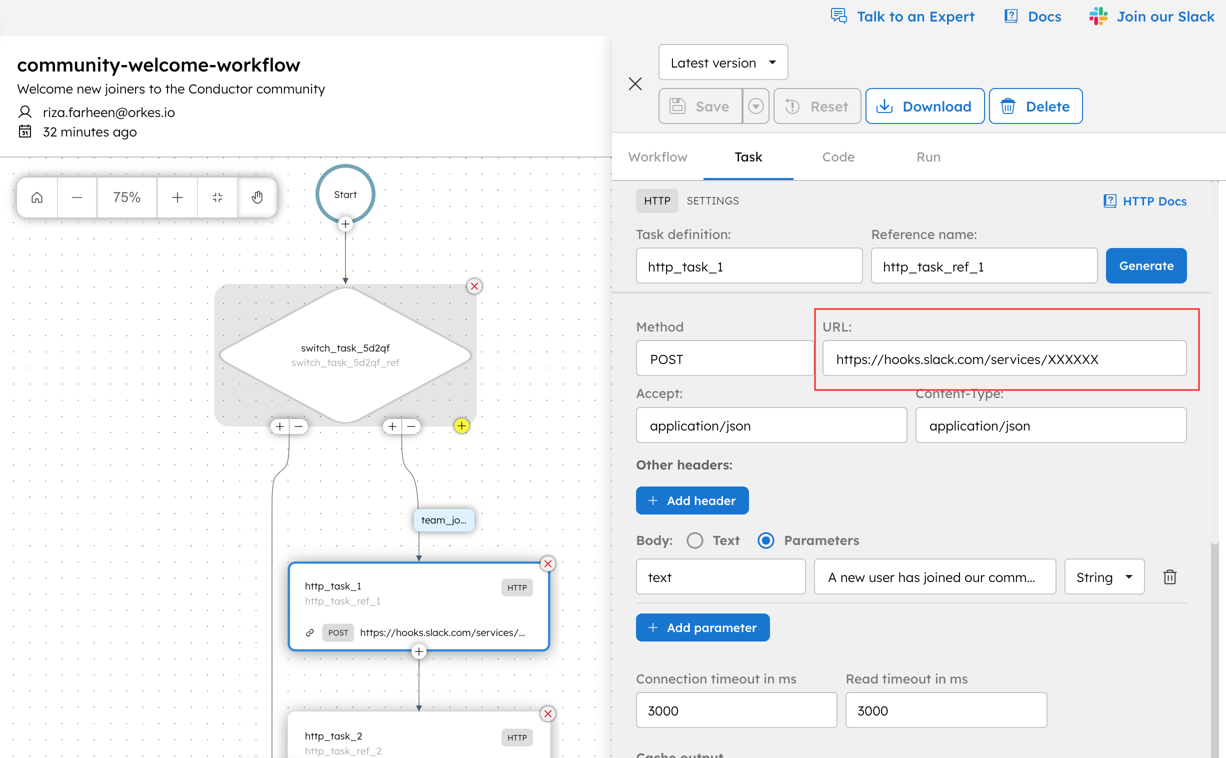 Updating Slack URL in HTTP post request