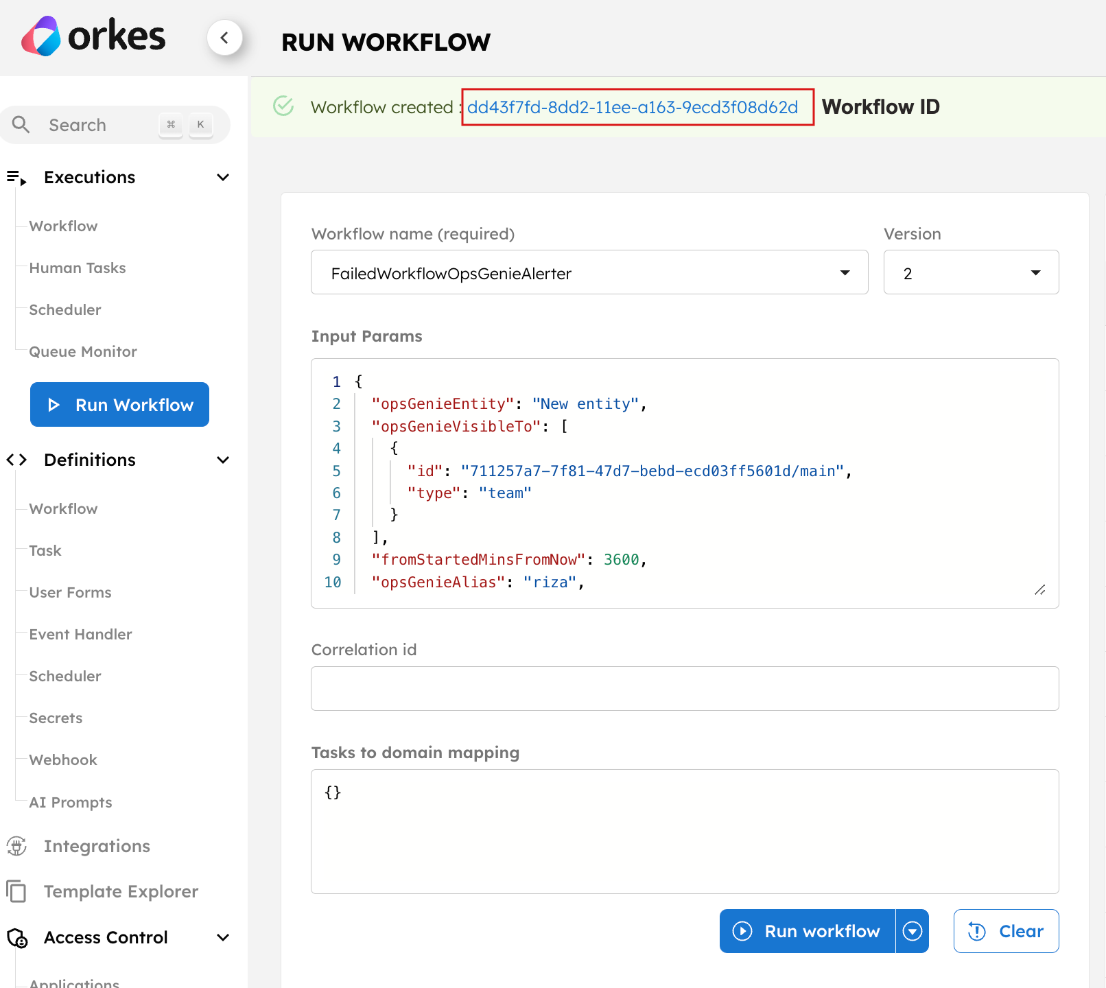 Workflow (execution) ID generated