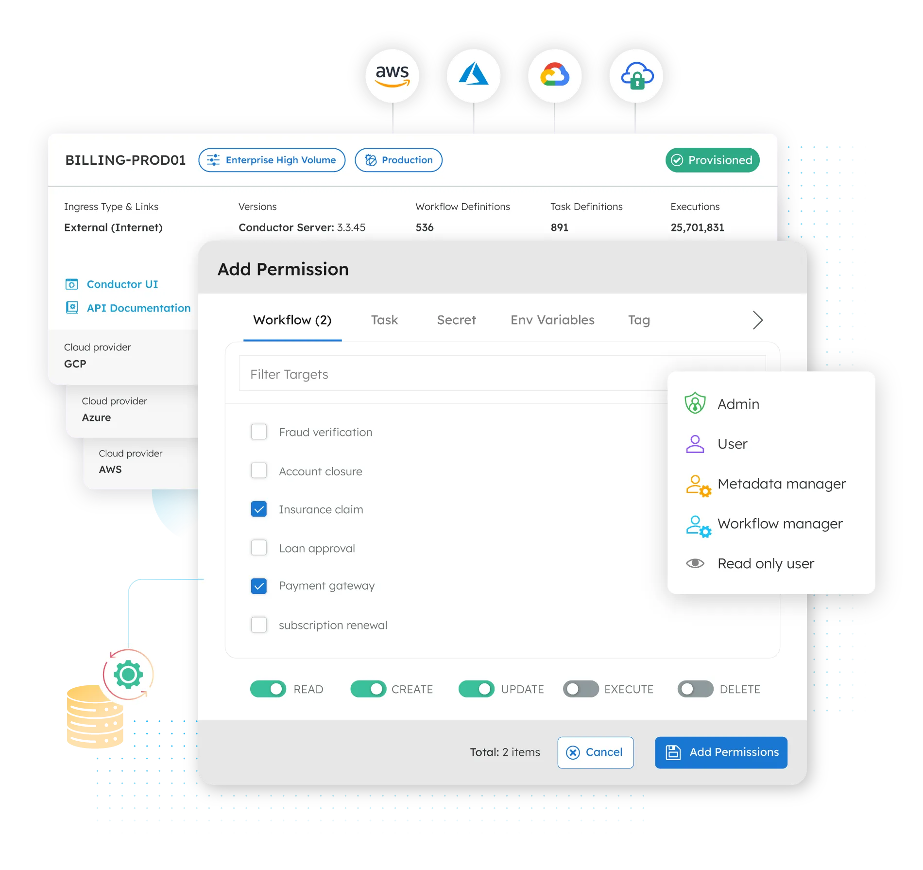 Add Permission dialog for healthcare workflows in Orkes