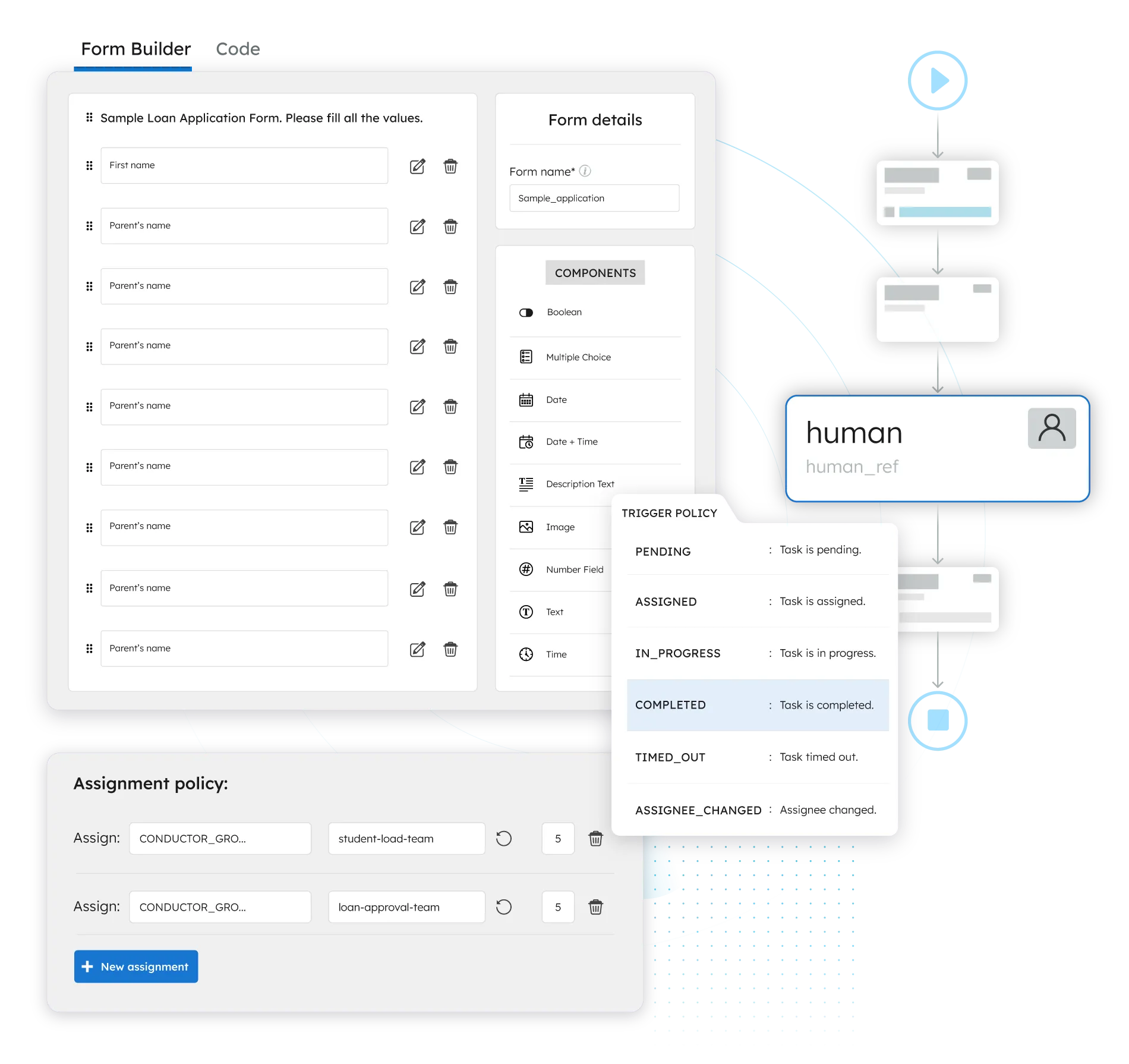 Orkes human task assignment and custom forms