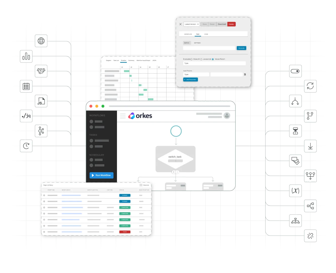 Artwork showing a generalised idea of the Conductor UI and tasks.