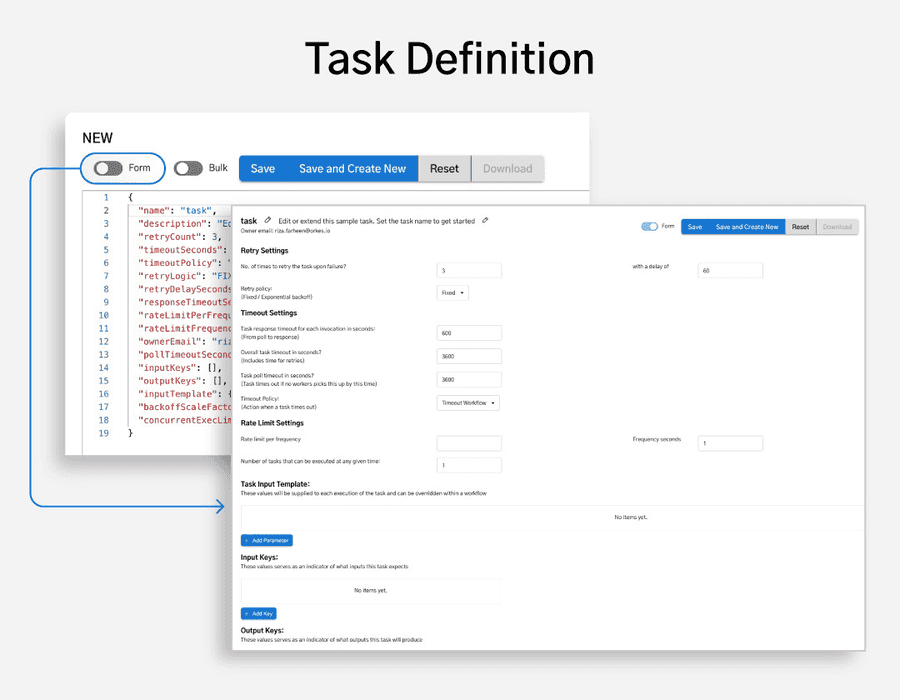 Creating task definitions using UI forms