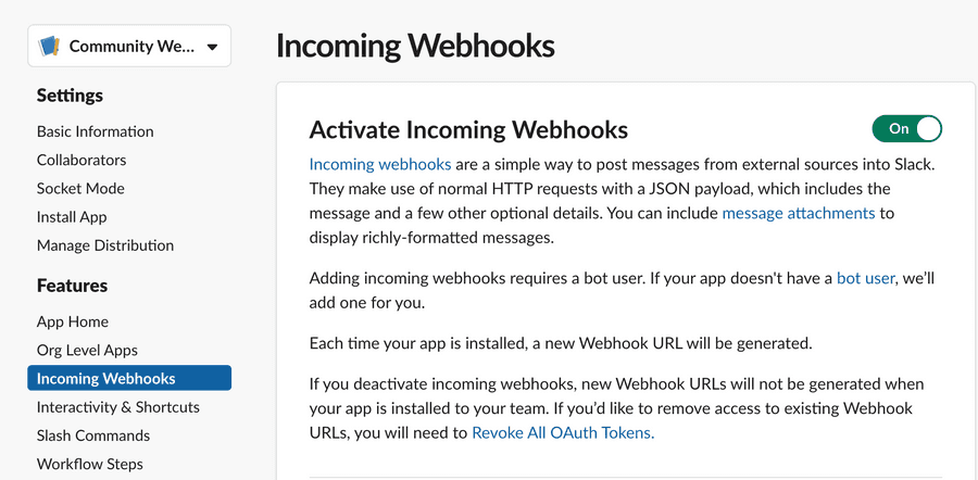 Activate Incoming Webhooks