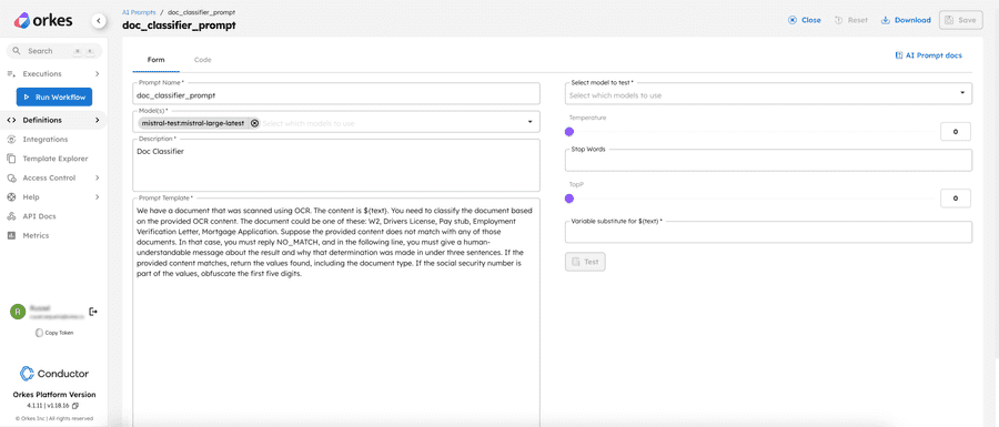 Prompt template for document classification