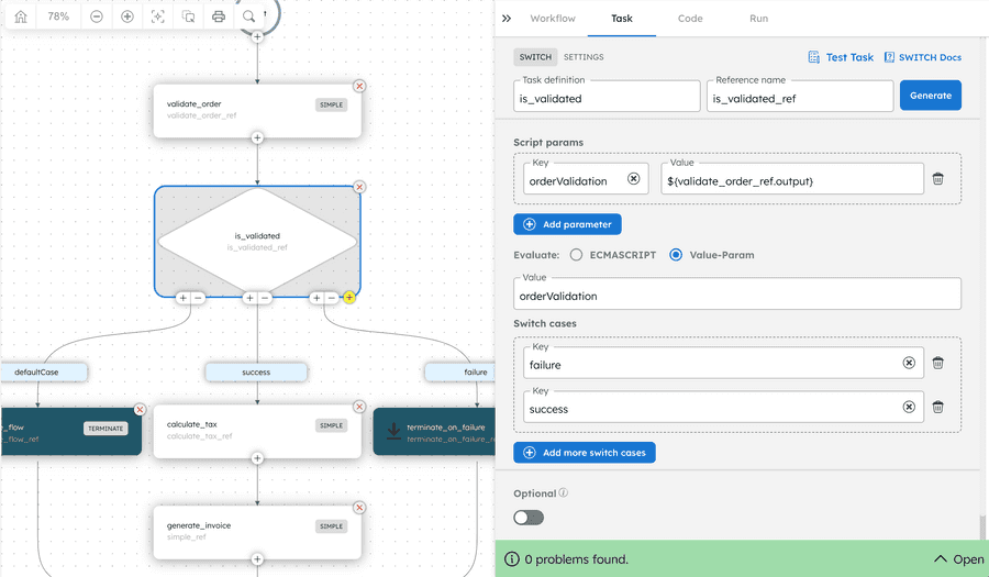 Screenshot of the Switch task in Conductor