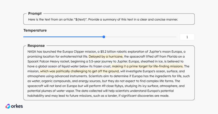 Diagram of Cohere’s response to the prompt “Here is the text from an article: "text". Provide a summary of this text in a clear and concise manner.” at 1 temperature.