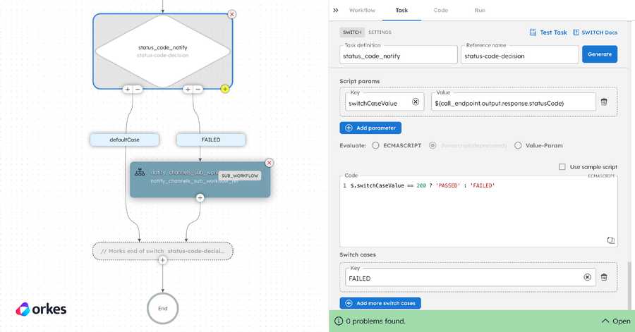 Switch task evaluating the response from the HTTP task