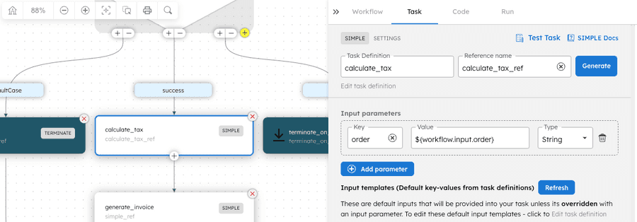 Screenshot of the tax calculation task in Conductor.