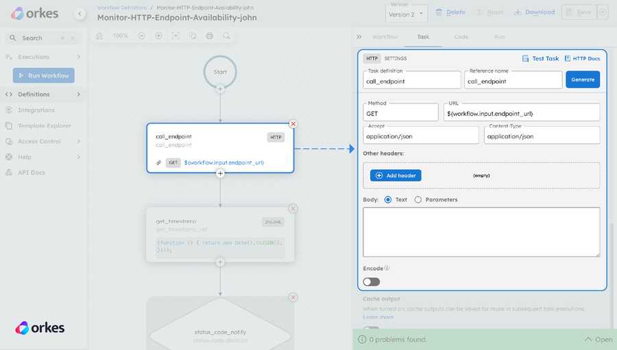 HTTP task making a call to an endpoint for receiving the response